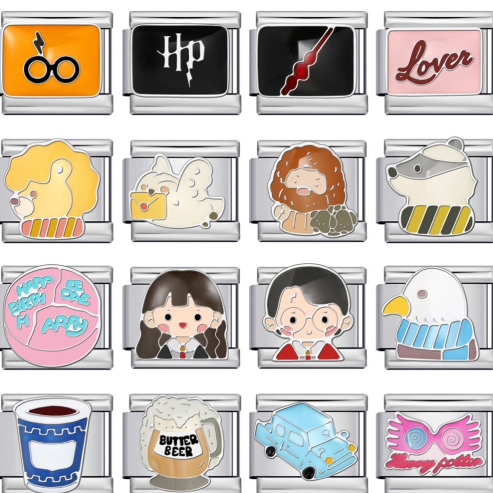 สร้อยข้อมือสแตนเลส 9 มม. ออกแบบการ์ตูนตัวอักษร กากี อิตาลี charm link fit สำหรับทำ DIY เครื่องประดับ