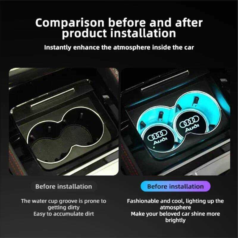 ▥ 2Pcs Audi 7 สีสัน USB LED Light บรรยากาศถ้วย Luminous Coaster สําหรับ A1 A3 A4 A5 A7 Q2 Q3 Q5