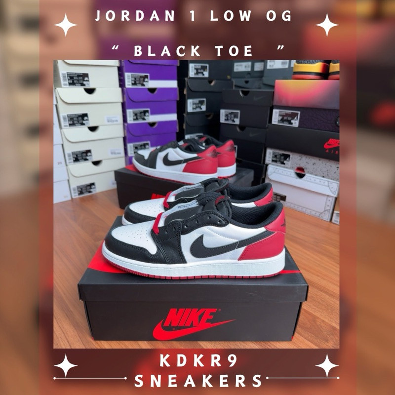 ♞[ พร้อมส่ง ] Jordan 1 Low OG Black Toe ของแท้ 100% TRD