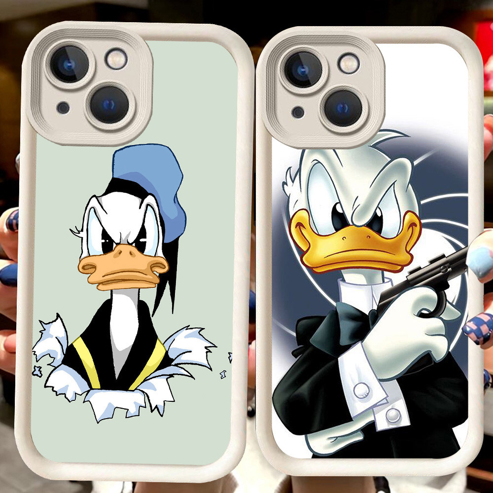 H128 ปลอกโดนัลด์ดั๊กสีขาวสําหรับ iPhone 6 7 6s 8 Plus 13 14 Pro Max