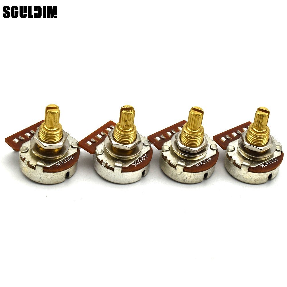 4PCS เพลา 18 ฟันกีตาร์ Potentiometers ทองเหลือง 18 มม.เกลียวเพลาหม้อ A500K/A250K/B500K/B250K ตัวเลือก