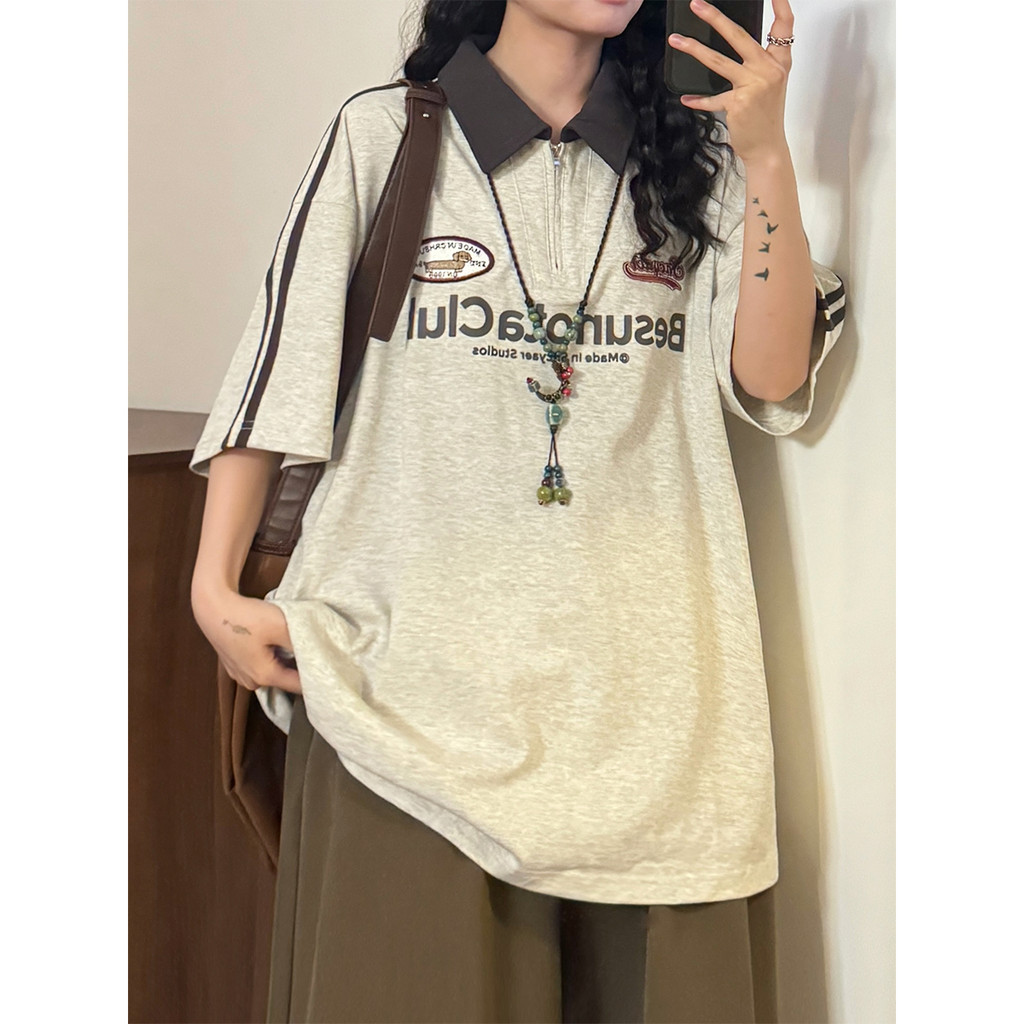 Solovely Top สําหรับผู้หญิงปักหลวมเสื้อยืดขนาดใหญ่ Raglan เสื้อโปโลแขน