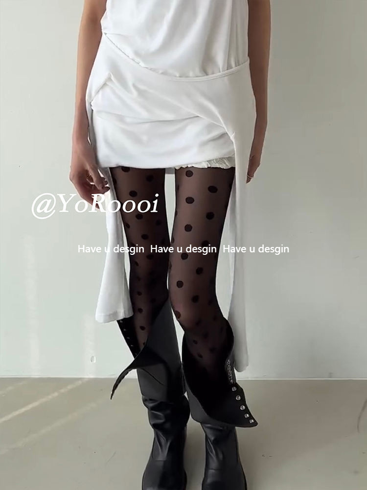 มี u design สไตล์เกาหลี ins Blogger ลายจุดใหญ่สีขาว ถุงน่องยาวระบายอากาศ เลกกิ้ง ถุงน่อง - รูปที่ 3