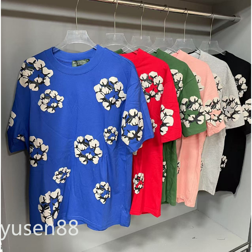 ♞,♘ขายร้อนสไตล์ใหม่ Denim Tears Denim Tears สไตล์เดียวกันโฟม Kapok ชุดสูทแขนสั้น High Street หลวม S