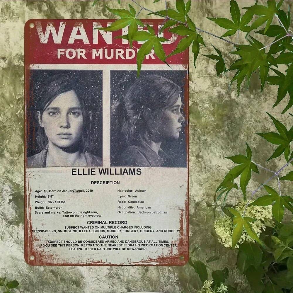 ต้องการวินเทจป้าย Murder Ellie Williams อลูมิเนียม พิมพ์ UV แผ่นโลหะกันน้ําสําหรับบ้าน บาร์ คลับ คาเ