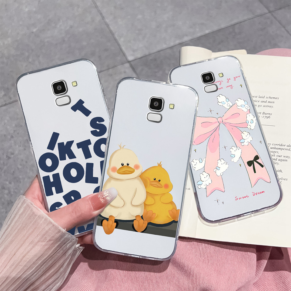 ปลอกสําหรับ Samsung Galaxy J6 J6 Plus J6 Prime โบว์สีชมพูเป็ดสีเหลืองกันกระแทก Anti-drop Clear ฝาครอบโทรศัพท์สําหรับ Samsung J6 Plus j6prime แฟชั่นซิลิโคน Capa กันชน ราคา ถูกที่สุด ดีลบีเคเค
