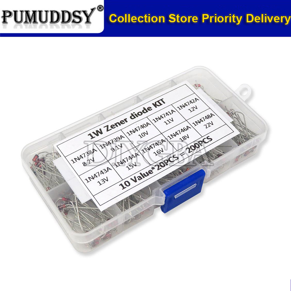 10 ค่า * 20PCS Zener Diode Assortment igmopnrq diy ชุดอิเล็กทรอนิกส์แพ็ค 8.2V 9.1V 10V 11V 12V 13V 1