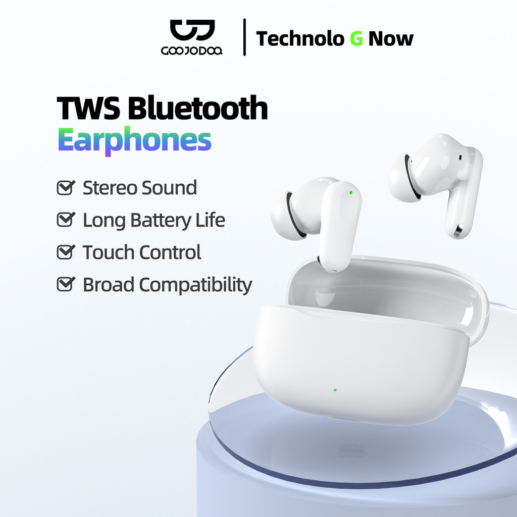 GOOJODOQ หูฟังบลูทูธ TWS สวมใส่สบายโหมดโมโนและสเตอริโอระบบควบคุมแบบสัมผัสอัจฉริยะ