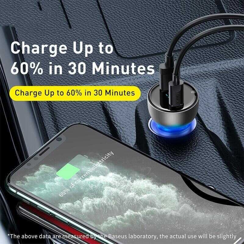 ▣ Baseus 65W USB Quick Charge 4.0 3.0 Qc4.0 Qc3.0 Type C PD Fast Car Charging Charger For I 11
