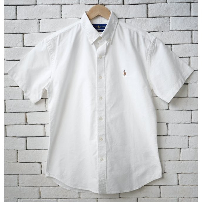 ♞,♘POLO RALPH LAUREN CUSTOM FIT OXFORD SHIRT เสื้อเชิ๊ตแขนสั้น BJH