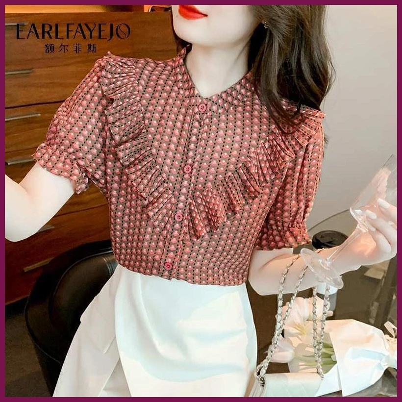 เสื้อสตรีแขนสั้นผ้าชีฟองลายดอก คอกลม thumbnail 5