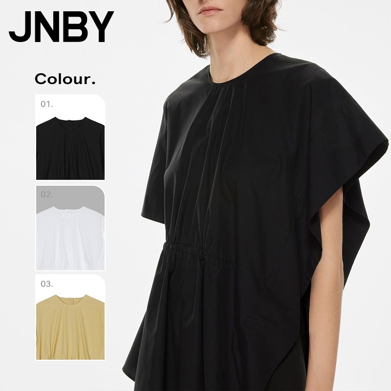 ♞,♘,♙JNBY เสื้อยืดคอกลมแขนสั้นผ้าคอตตอนผู้หญิงมีเชือกผูกเอว Women's cotton T-shirt 5N6210780 WHF
