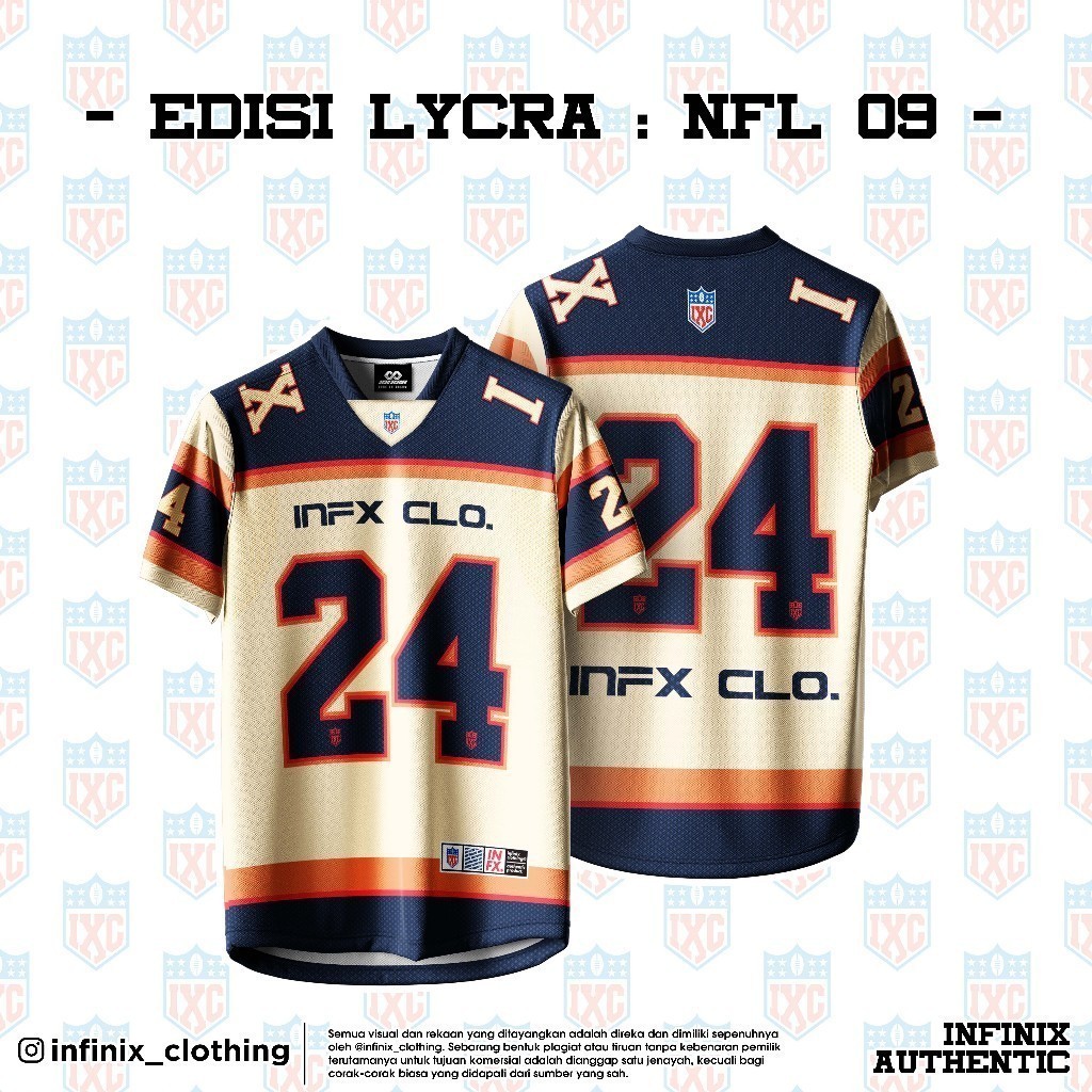 ฟรีชื่อที่กําหนดเองและหมายเลขLYCRA 280 GSM ขนาดใหญ่ NFL Streetwear Jersey - EDISI NFL 2025