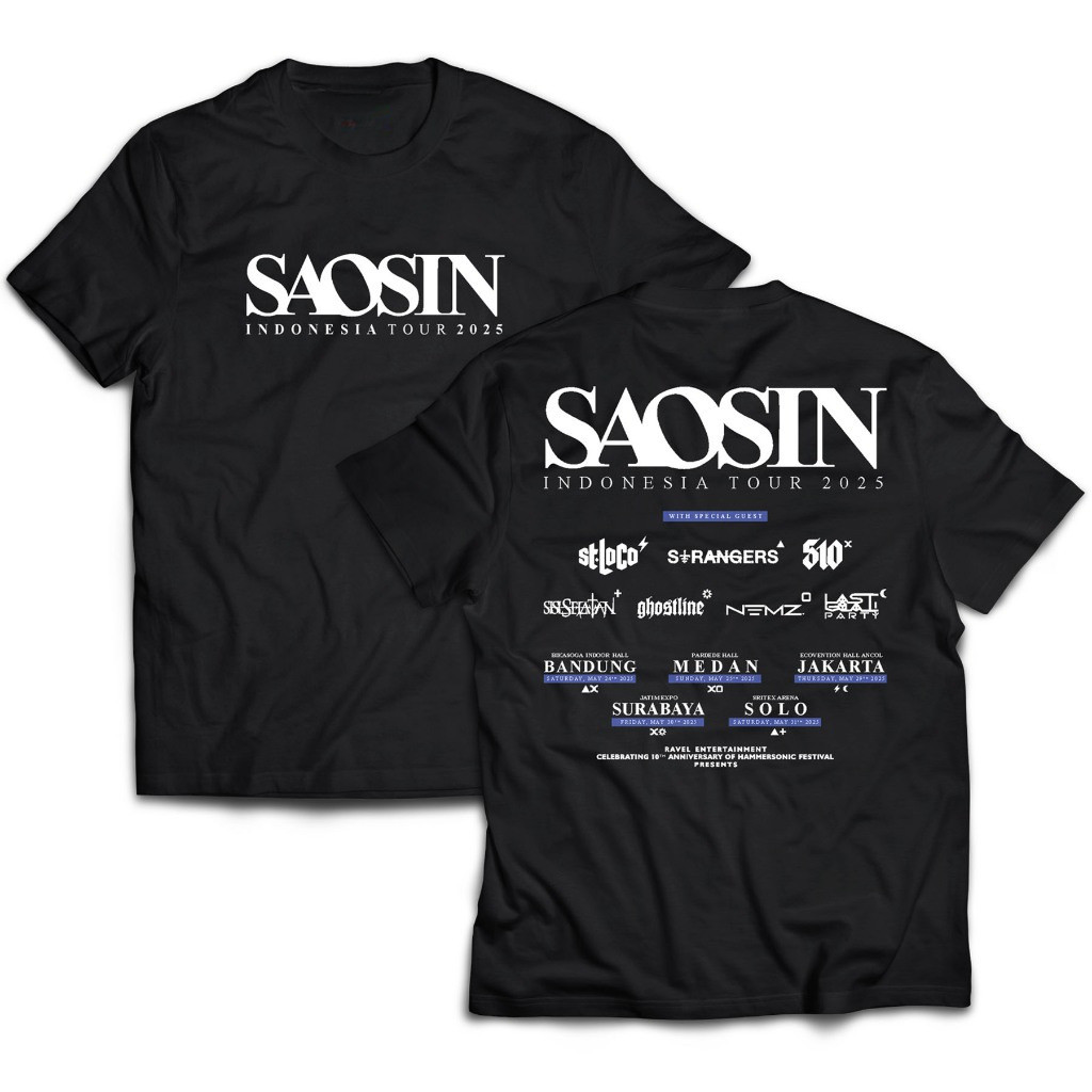 เสื้อยืดบูตเลก SAOSIN TOUR LIVE INDONESIA 2025 สำหรับผู้ชาย สไตล์ดนตรีและกีฬา