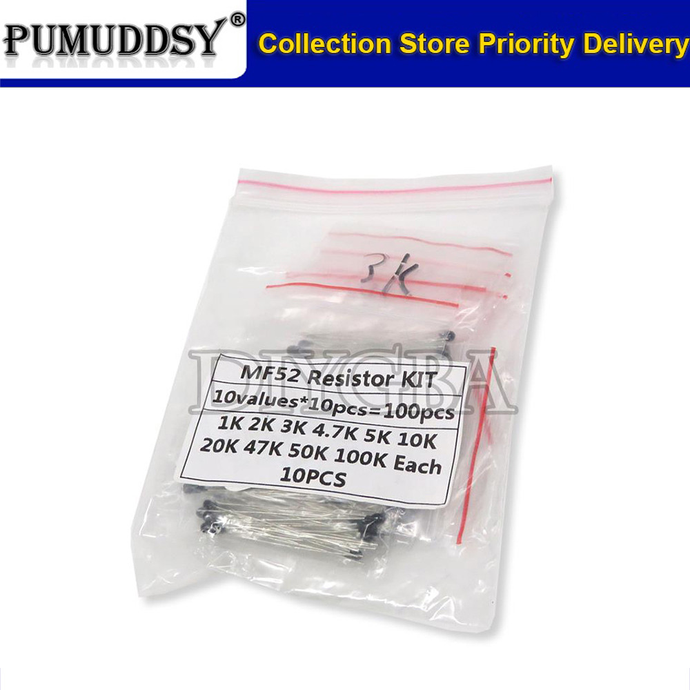 100 ชิ้น = 10 ค่า*10 ชิ้น NTC Thermistor Resistor Kit NTC-MF52AT 1K 2K 3K 4.7K 5K 10K 20K 47K 50K 10