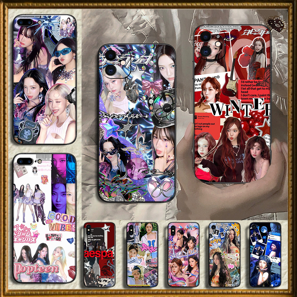 SAMSUNG เคสTPUสีดํานุ่มสําหรับSamsung A21S A22 A22S A23 A24 A30 A30S A31 AK30 เคสAespa