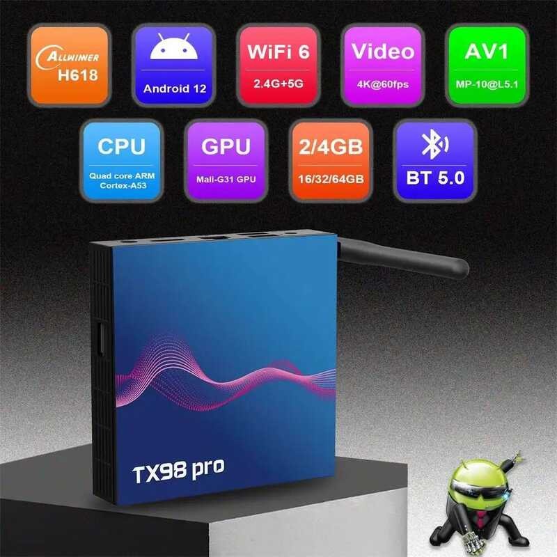 กล่องรับสัญญาณ ☢ Tx98 Pro H618 สำหรับ Android 12.0 Wifi 6 รองรับ Bluetooth 5.0 กล่องสมาร์ททีวี