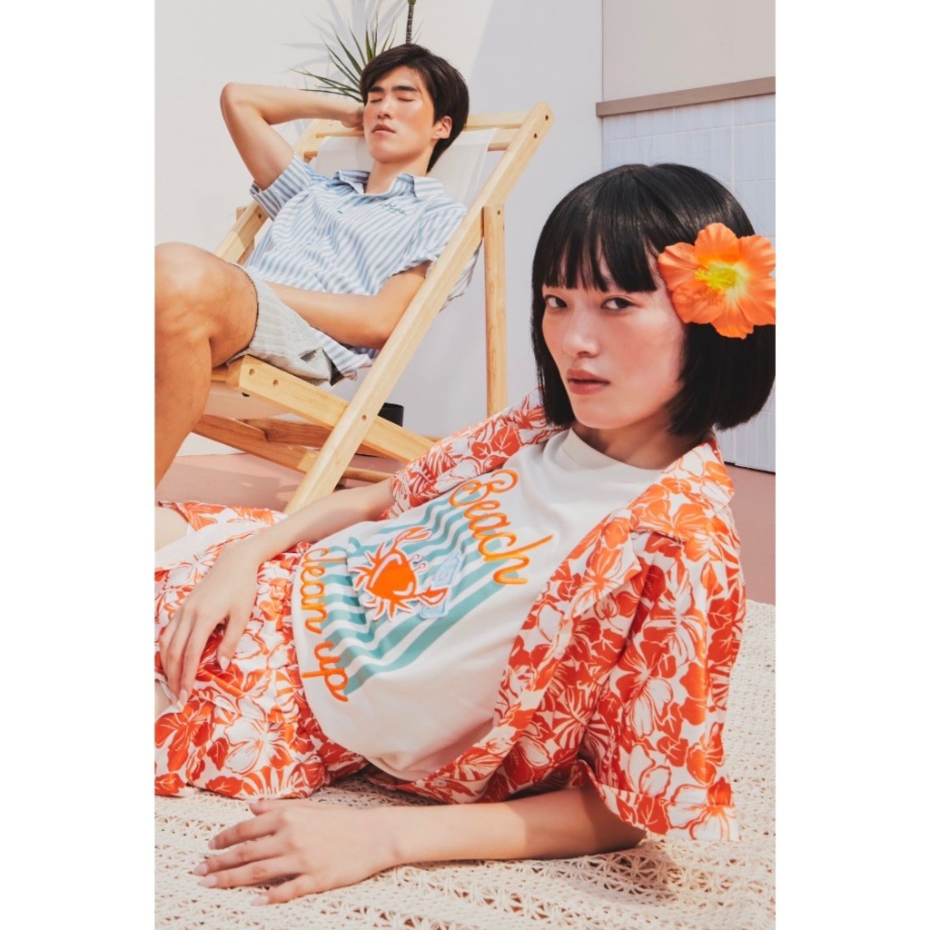 ♞,♘,♙UPTOYOU เสื้อเชิ้ตผู้หญิงแขนสั้น Woman floral print shirt in Orange print KJF