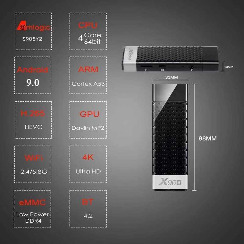 กล่องสมาร์ททีวี ☢ X96s Android 9.0 มินิพีซีทีวีสติ๊ก Ddr4 4Gb 32Gb Amlogic S905y2 2.4/5G Dual W