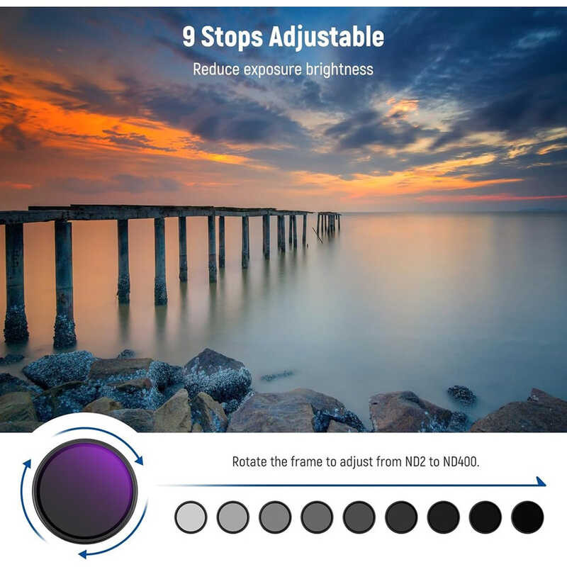 ▣ NEEWER 67Mm Nd2-400 (1-9 Stops) Variable ND Filter With Lens Cap, Lanyard, Cleaning Cloth, Pr