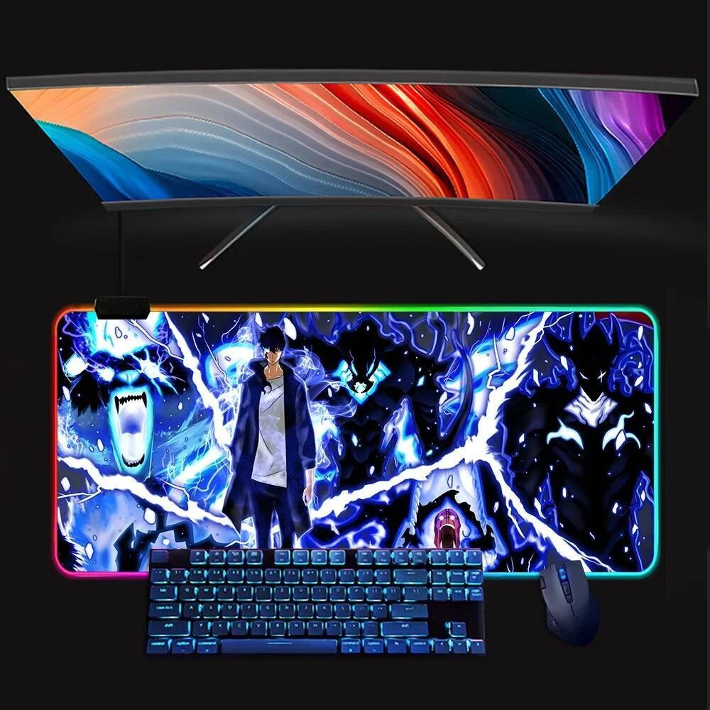 การ์ตูนสุดฮอต Solo Levelings อะนิเมะ RGB Pc Gamer คีย์บอร์ดแผ่นรองเมาส์ Mousepad LED เรืองแสงแผ่นรองเม้าส์ยางคอมพิวเตอร์สําหรับเล่นเกม Mausepad ราคา ถูกที่สุด ดีลบีเคเค แกลเลอรีภาพที่ 3