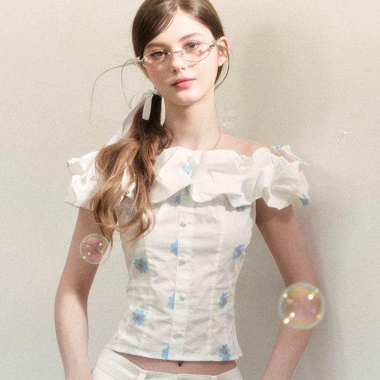 เสื้อปาดไหล่ฝรั่งเศส 25 ฤดูร้อนสไตล์ใหม่ออกแบบเอวแคบสไตล์สั้น Classy Off-the- - รูปที่ 5