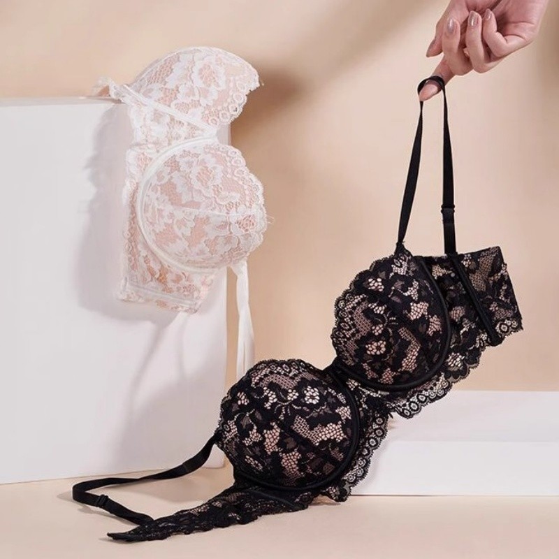 เซ็กซี่ชุดชั้นในสตรีฝรั่งเศส1/2ครึ่งถ้วยลูกไม้ชุดชั้นในหน้าอกเล็กรวบรวมแหวนเหล็กอ่อนชุดชั้นใน