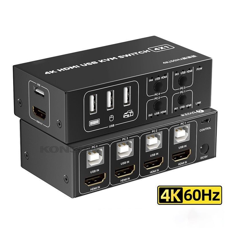 KVM Switch พอร์ต HDMI 4X1 HDMI USB Switch สําหรับคอมพิวเตอร์ 4 คอมพิวเตอร์พร้อม One Monitor 4K KVM S