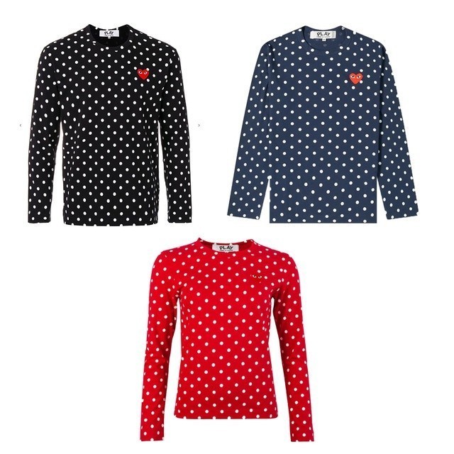 ♞,♘,♙,พร้อมส่ง Play Comme des garcons เสื้อกอม ของแท้ ช็อปญี่ปุ่น100% ลายจุด Dot Red// Dot black//