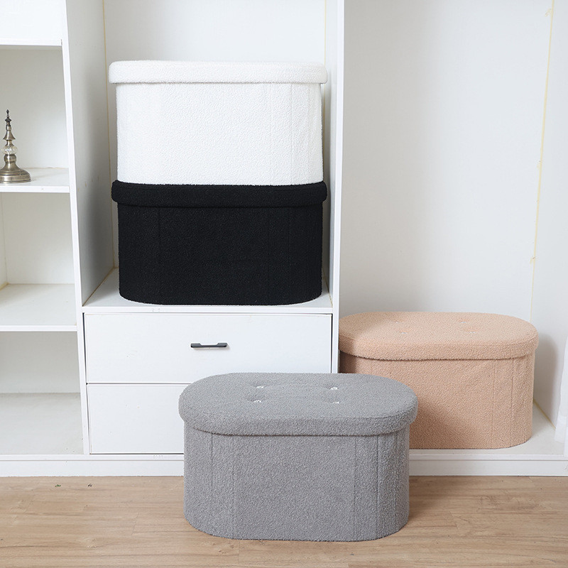 Storage Stool ใหม่ Chenille Foldable Oval Storage Stool Home Bed Tail ตู้เก็บของใช้บ้านเก้าอี้บ้าน