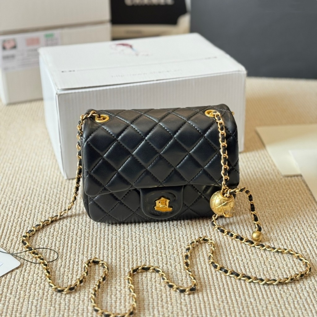 [Zivy Boutique] กระเป๋าสะพายโซ่หนังแกะ Diamond Check สไตล์คลาสสิก 18 ซม. ขนาดเล็กประณีต