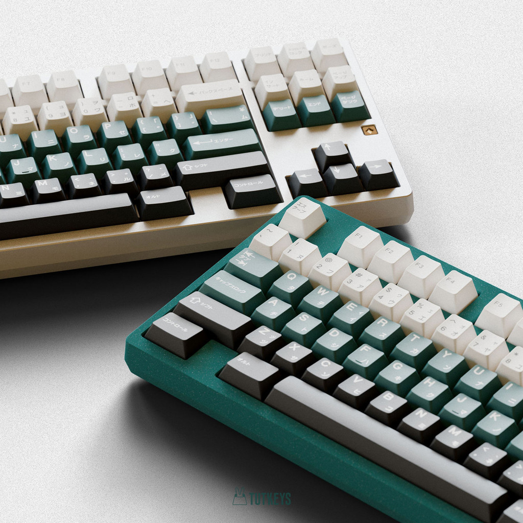 Anime Keycaps ที่กําหนดเองความร้อนระเหิด Keycaps TUTKES & Soya Theme Dark Green Keycaps สีฟ้าสีชมพู 