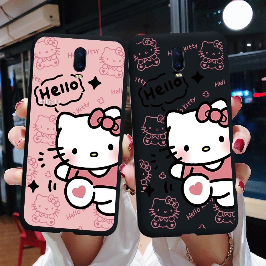 สําหรับ OPPO R17 R17 Pro เคสโทรศัพท์แบบนุ่มสีดํา Hello Kitty สีขาว