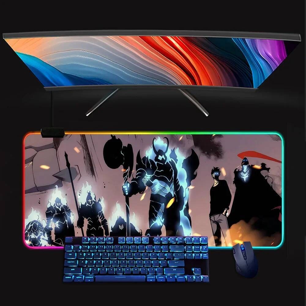 การ์ตูนสุดฮอต Solo Levelings อะนิเมะ RGB Pc Gamer คีย์บอร์ดแผ่นรองเมาส์ Mousepad LED เรืองแสงแผ่นรองเม้าส์ยางคอมพิวเตอร์สําหรับเล่นเกม Mausepad ราคา ถูกที่สุด ดีลบีเคเค แกลเลอรีภาพที่ 4
