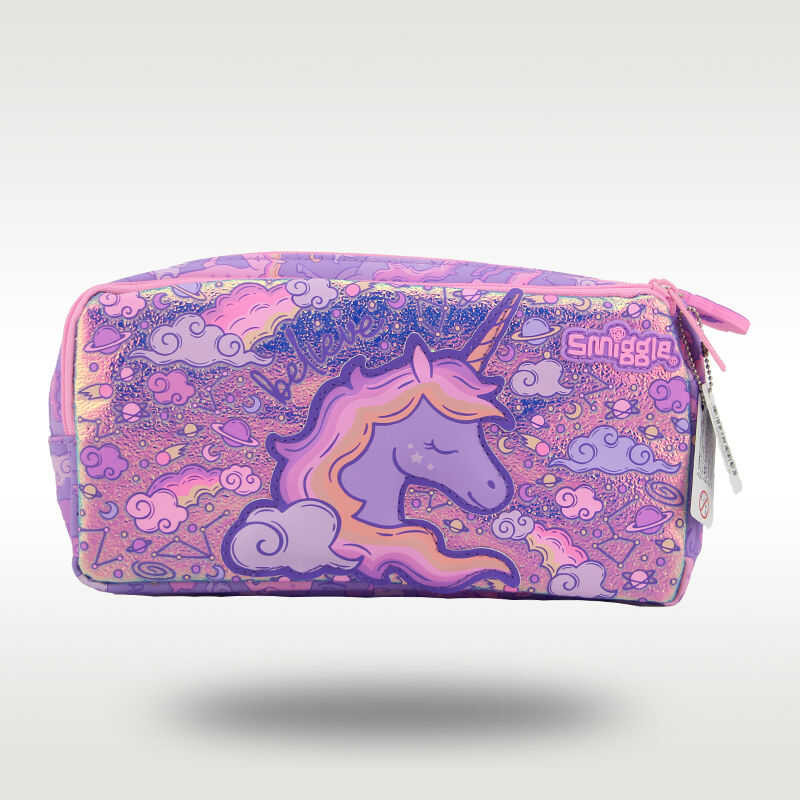 LY Australia Smiggle Original Children's Pencil Case Purple White Cloud Unicorn Hedgehog Clutch Bag