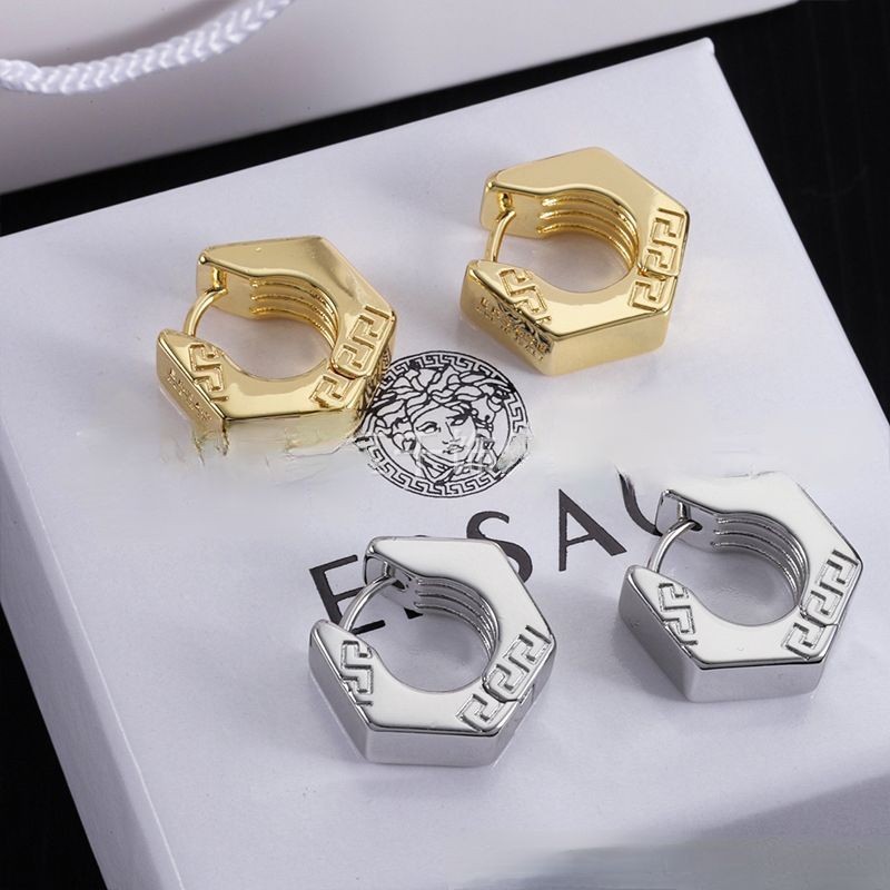 Versace Simple Letter Maze ต่างหูสําหรับผู้ชายและผู้หญิง, ต่างหูหูฟังทรงเรขาคณิตอเนกประสงค์และทันสมั