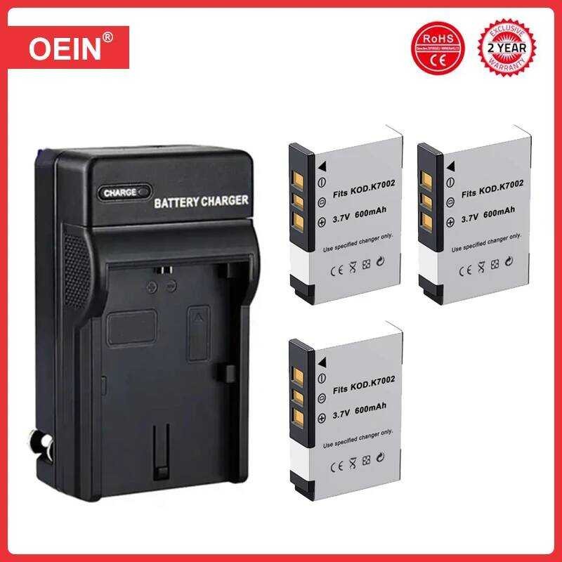 ▥ 4 ชิ้น 600 มิลลิแอมป์ชั่วโมง Klic-7002 แบตเตอรี่กล้องพร้อมเครื่องชาร์จสําหรับ Kodak Easyshare