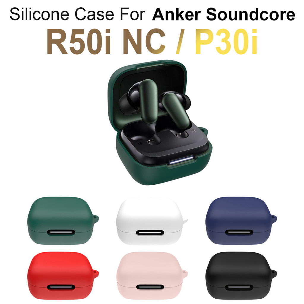 เคสหูฟังซิลิโคนสําหรับ Anker Soundcore R50i NC / P30i ชุดหูฟังป้องกันกรณีพร้อมตะขอ