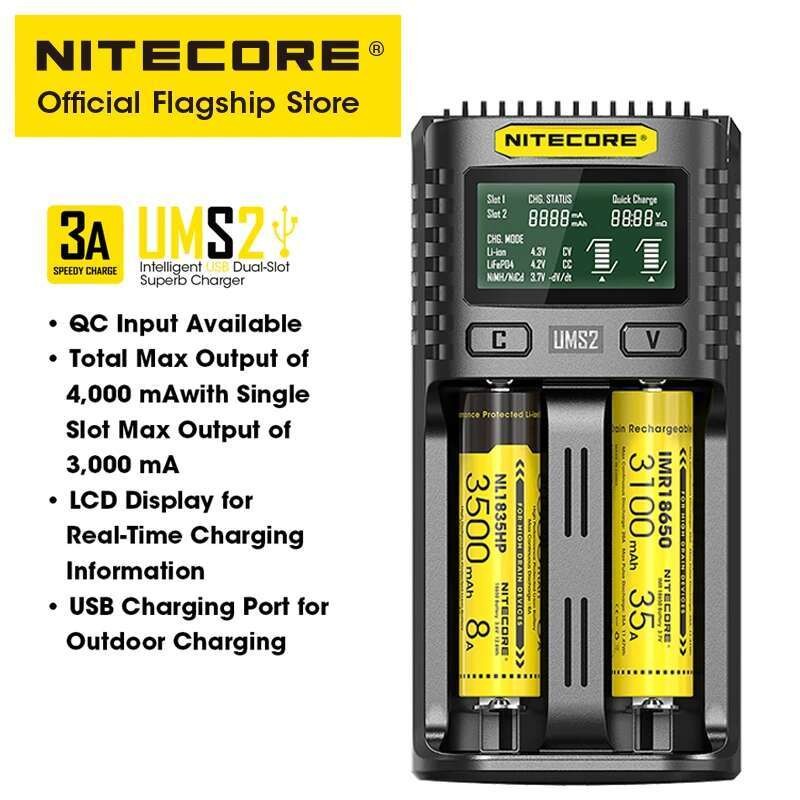 โปรโมชั่น NITECORE UMS2 อัจฉริยะ USB-C Dual-slot Battery Charger QC Fast ปลั๊กชาร์จสําหรับ IMR Li-io
