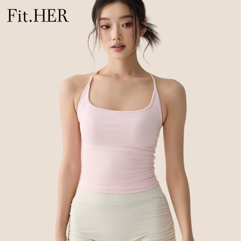 Fit.HER กีฬาเสื้อกล้ามผู้หญิงถ้วยคงที่พิลาทิสวิ่งการฝึกอบรมฟิตเนสกันกระแทก Gathering โยคะ Bra Top