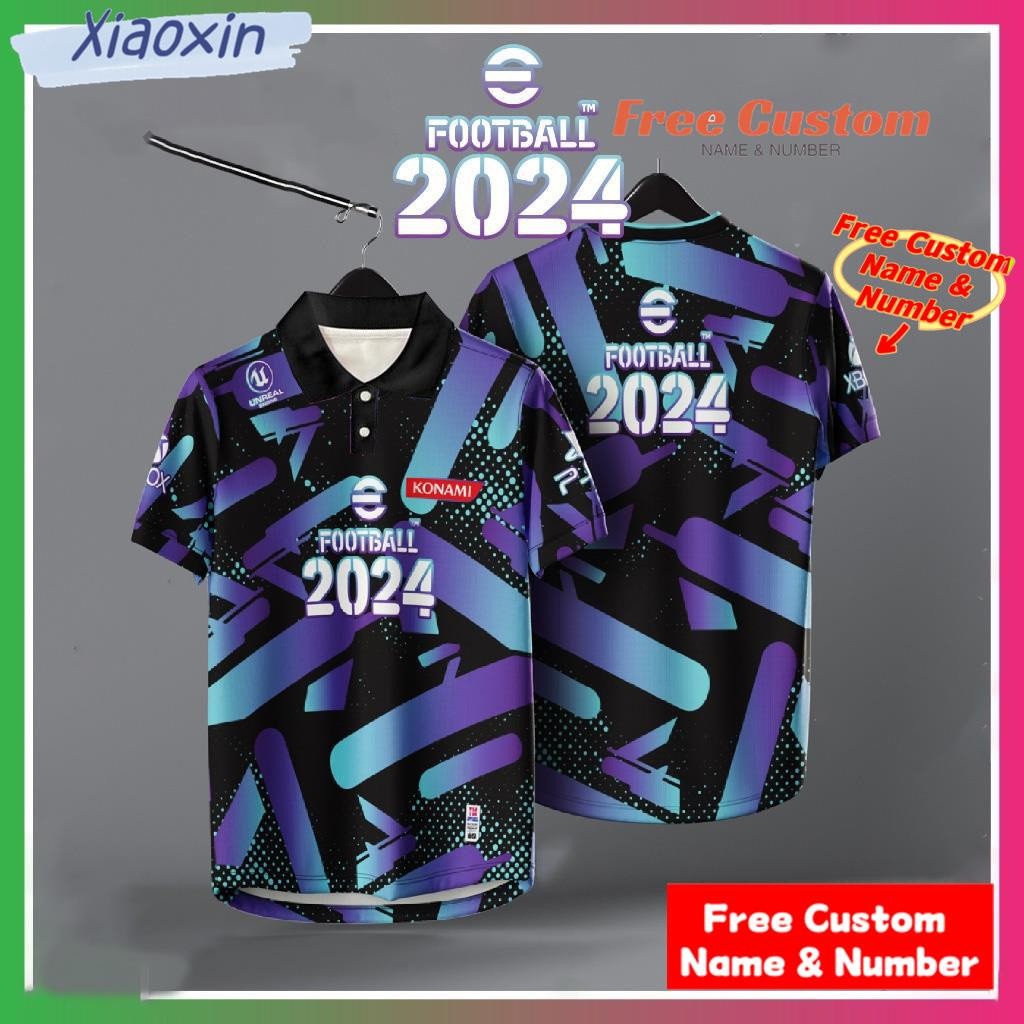 EFOOTBALL 2025 FULL SUBLIMATION JERSEY [ฟรี CUSTOM NAME] ออกแบบใหม่ RETRO COLLAR VIRAL Tshirt Lelaki