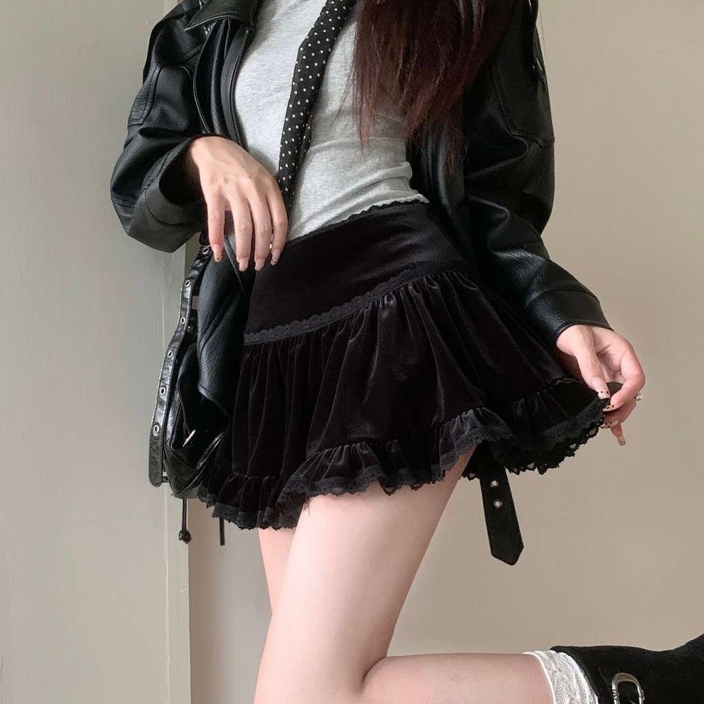 Lan~Ballet เค้กหวานกระโปรงพองสไตล์ใหม่สาวร้อนเอวสูงลูกไม้ลูกไม้