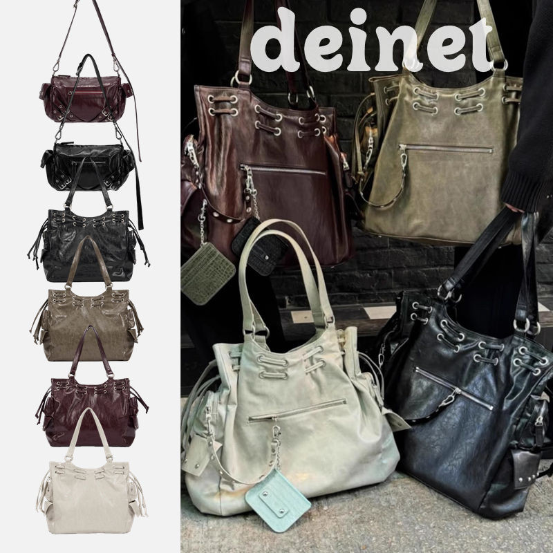 นักออกแบบเกาหลี Deinet Tote Bag POCKET แฟชั่นและอเนกประสงค์ความจุขนาดใหญ่สาวร้อน Rivet กระเป๋าสะพายผ