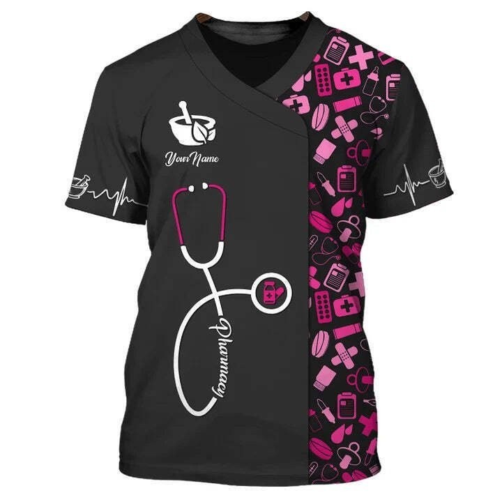 ♞,♘【High quality】Love Pharmacy Life 3D T-shirt, medical scrub clothing custom pharmacist S-5XL fo J