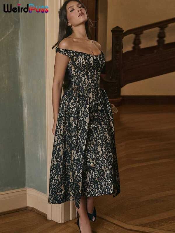 ▥ แปลก Puss พิมพ์ดอกไม้ชุดผู้หญิงเซ็กซี่ Slash คอ Cleavage Backless Skinny ชุด Midnight จัดเลี้