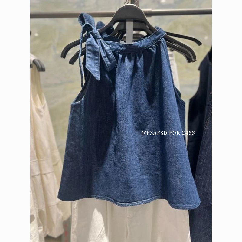 FSAFSD 2025 ฤดูร้อนสไตล์ใหม่ Retro Casual หลวม Slimmer ดู Strappy Halterneck เสื้อผู้หญิง