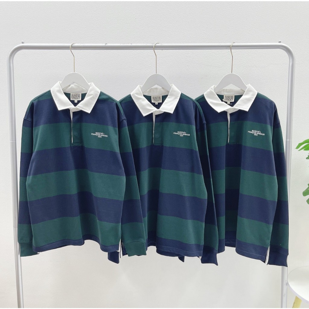 ♞,♘Marithe Stripe Rugby T-Shirt (Green) WHF