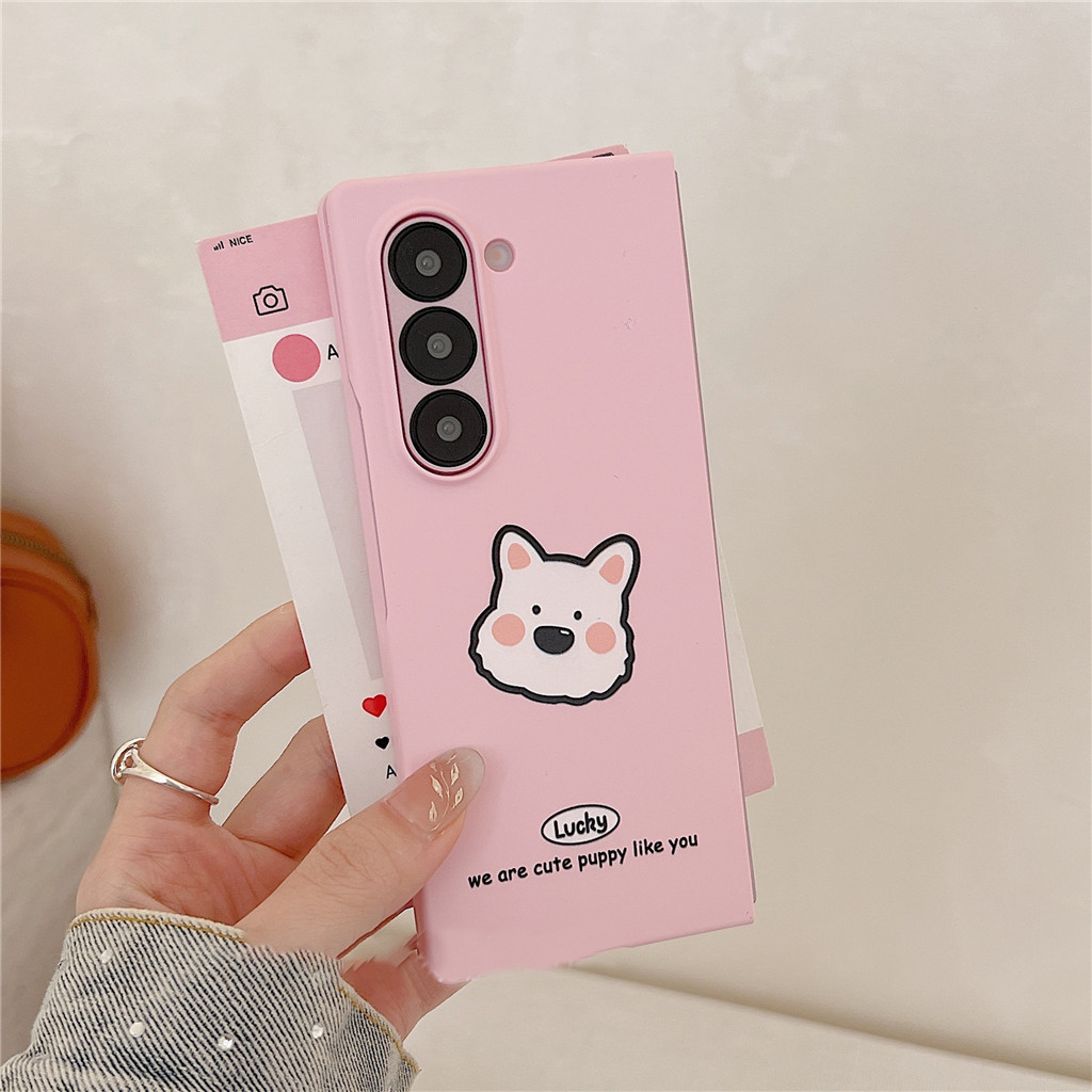 น่ารักการ์ตูน West Highland สุนัขสีชมพูสีฟ้าเคสโทรศัพท์สําหรับ Samsung Galaxy Z พับ 5 6 Fold7 Z Fold6 ZFold 5 Zfold6 Zfold5 ฝาครอบ