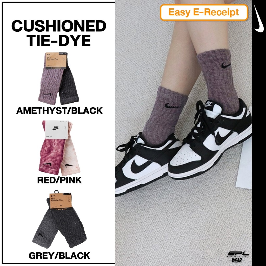 ♞,♘Nike Collection ถุงเท้า ข้อยาว (2 คู่) Everyday Plus Cushioned Tie-Dye Crew Socks DM3407-909 / D