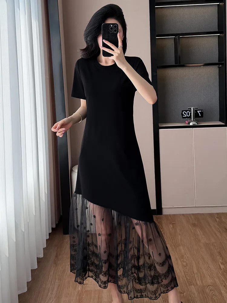 ชุดเดรสเย็บลูกไม้ฝรั่งเศสฤดูร้อนดีไซน์สไตล์ใหม่ซอกกระโปรงหางปลาแฟชั่นไม่สม่ําเสมอ